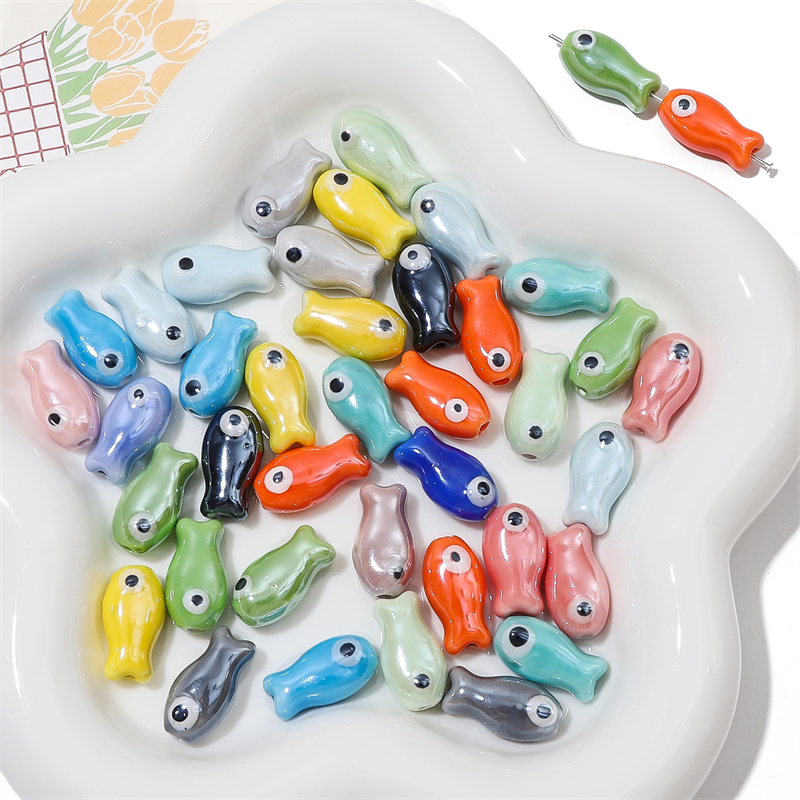 10Pcs Vintage Fish Ceramic Bea - Vintage Necklace のレビューと価格